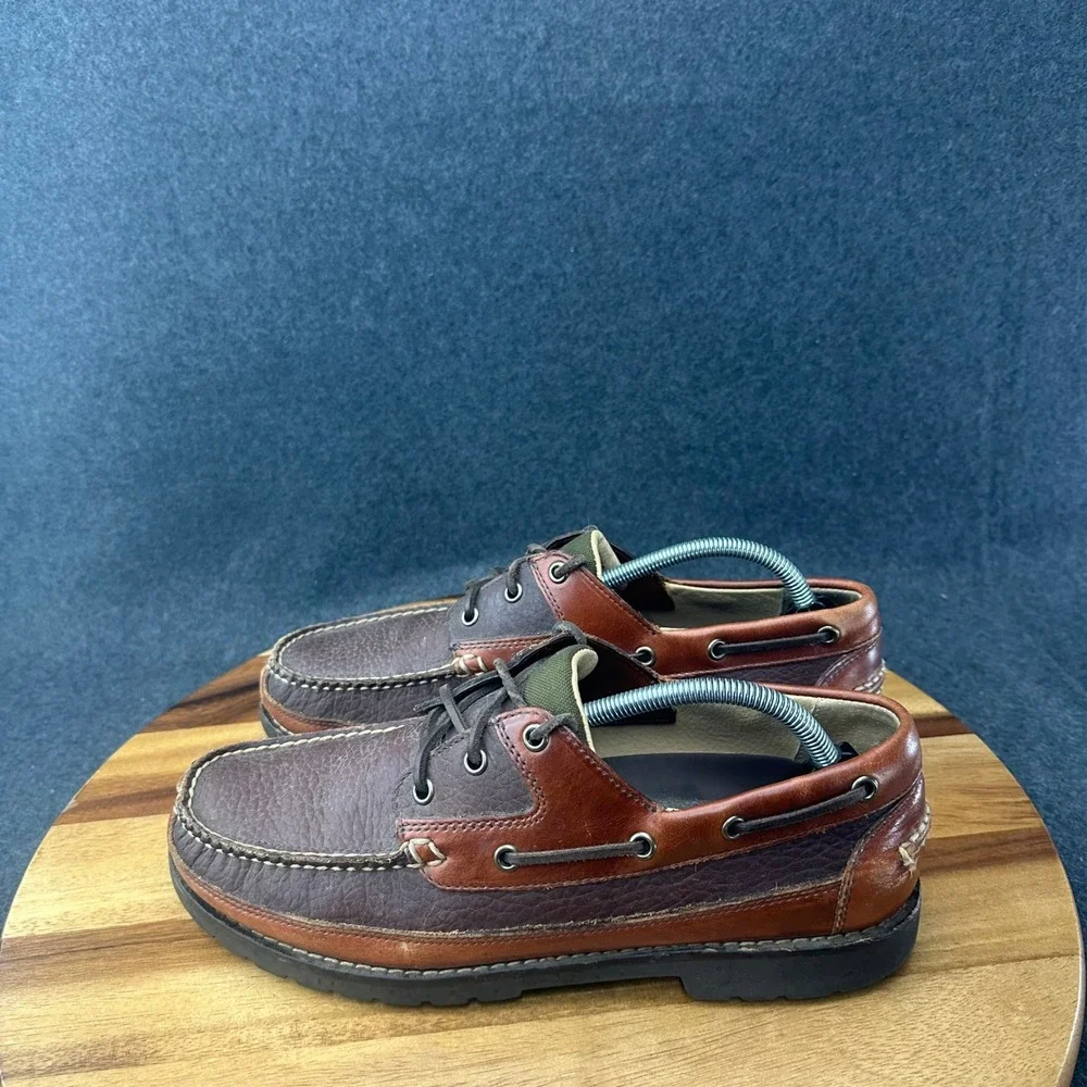 LL Bean Allagash Boat Shoes 244472 Comfort Brown Leather Mens Size 10.5D